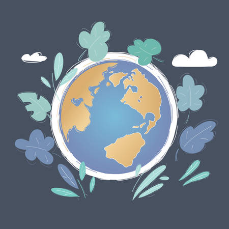 Cartoon vector illustration of World globe on dark background.のイラスト素材