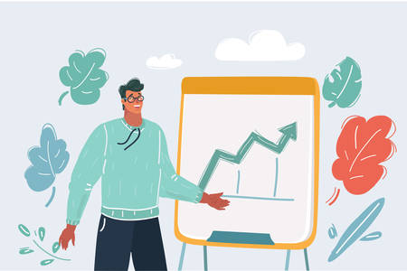 Man presenting a graph on flip-chart. Close up human characterのイラスト素材