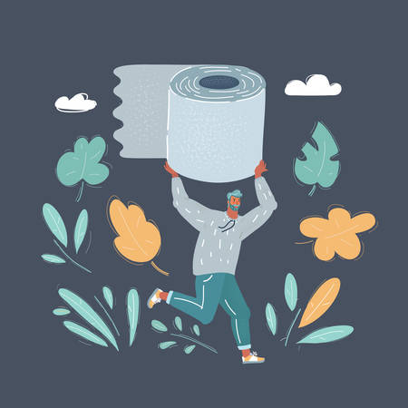 Vector illustration of toilet big paper roll in hands of running manのイラスト素材