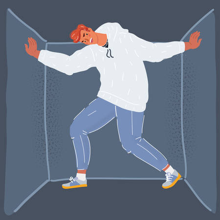 Vector illustration of man feels cramped in closed space.のイラスト素材