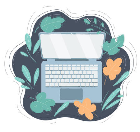 Cartoon vector illustration of Open Modern Laptop, Top Viewのイラスト素材