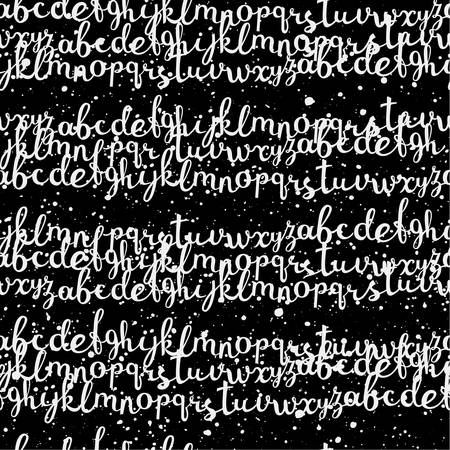 Seamless pattern of handwritten alphabet. Handwriting black letters and signs in vintage style on black backgroundのイラスト素材