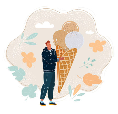 Cartoon vector illustration of funny man with big icecreamのイラスト素材