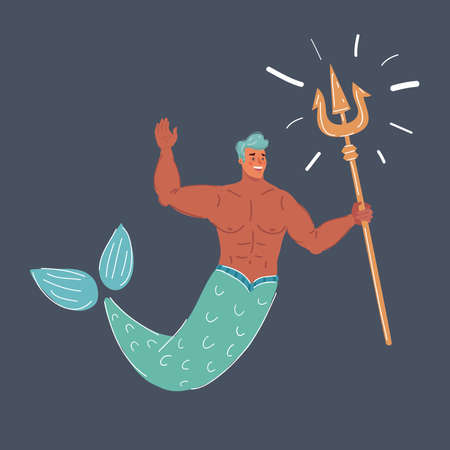Vector illustration of Mermaid man isolated on a dark backgroundのイラスト素材