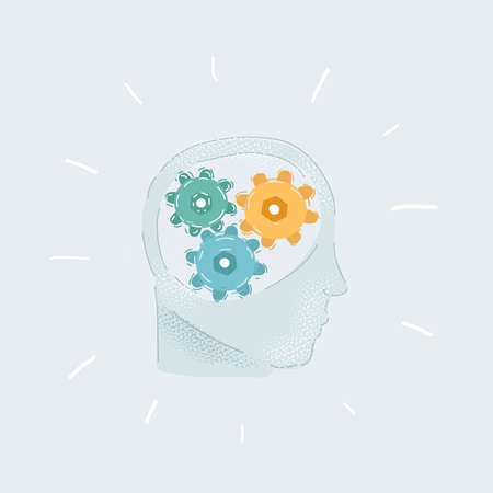 Vector illustration of Human head profile with gears inside on white background.のイラスト素材