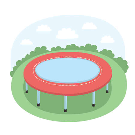 Vector colorful illustration of trampoline on the meadowのイラスト素材