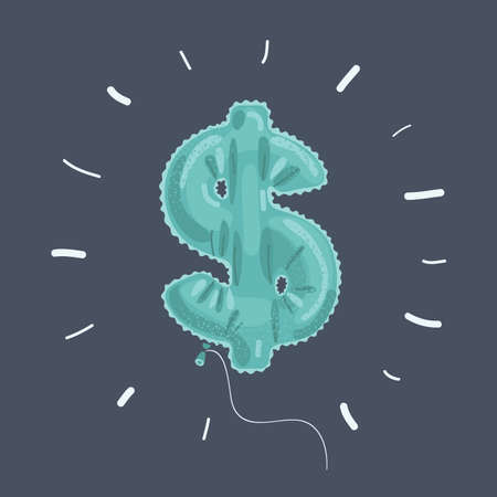 Illustration of inflatable dollar shape balloon. Business and finance concept on dark background.のイラスト素材