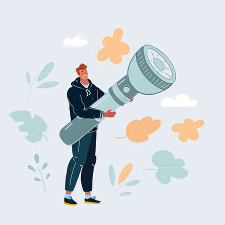 Cartoon illustration of man hold big giant torch lightのイラスト素材