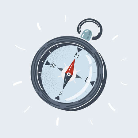 Vector illustration of hand drawncompass on white isolated background.のイラスト素材