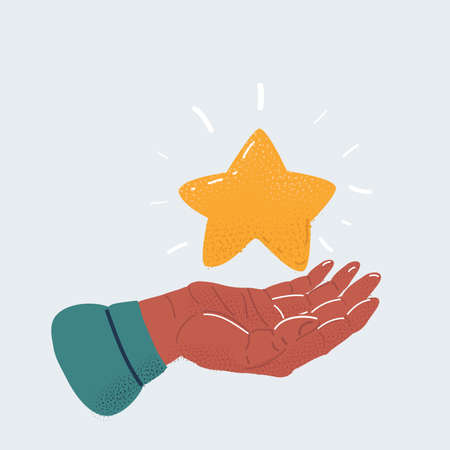 Vector illustration of stardust and magic in your hands. Human hand hold star on white background.のイラスト素材