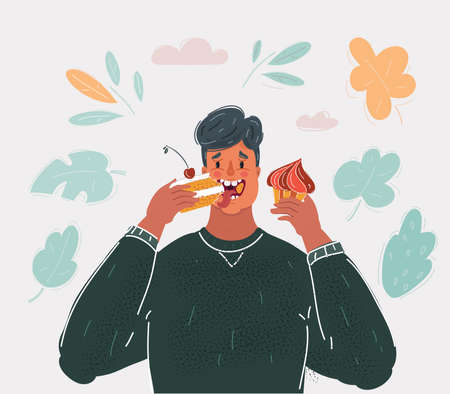 Vector illustration of Man Eating Cakecsのイラスト素材