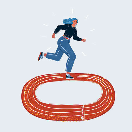 Vector illustration of fast run. Female runner. Woman is Running in circles around and arround. Character on white backround.のイラスト素材