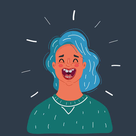 Vector illustration of Portrait of young woman isolated on dark background.のイラスト素材