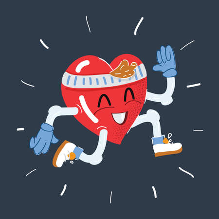 Vector illustration of Heart character running to keep healthy on dark background.のイラスト素材