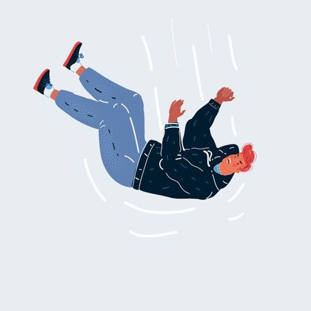 Vector illustration of Flying falling man on white backround.のイラスト素材