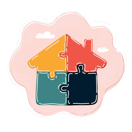 Vector illustration of House built with puzzle pieces vector illustrationのイラスト素材