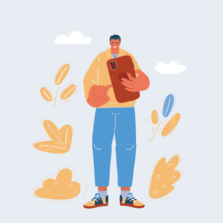 Vector illustration of Man looking at his cellphoneのイラスト素材