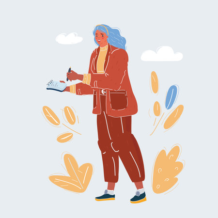 Vector illustration of The woman is writing in notepad.のイラスト素材