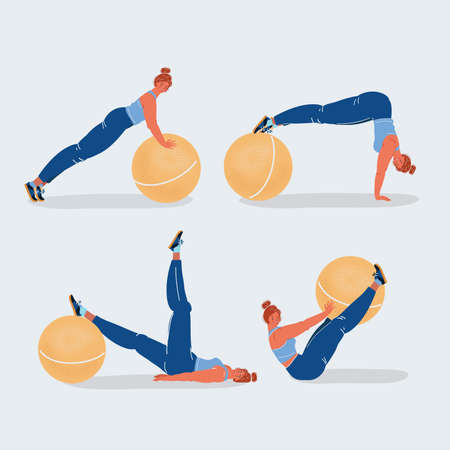 Vector illustration set , woman showing exercises pose with a ballのイラスト素材
