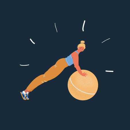 Vector illustration of set of woman showing exercises with big ball on darkのイラスト素材