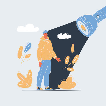 Vector illustration of man standing in flash light. Negative color.のイラスト素材