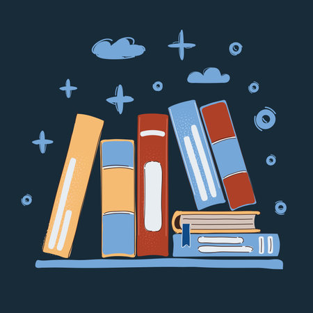 Vector illustration of Stack of books on dark backround.のイラスト素材