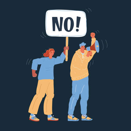 Vector illustration of furious people protesting on darkのイラスト素材