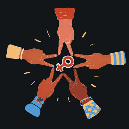 Vector illustration of Victory hand sign with family sign on dark backroud.のイラスト素材