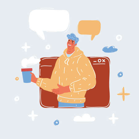 Vector illustration of man in message windowsのイラスト素材