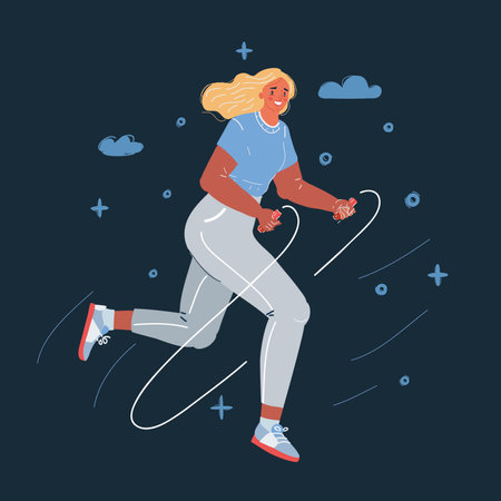 Vector illustration of girl jumping a rope on dark backround,のイラスト素材