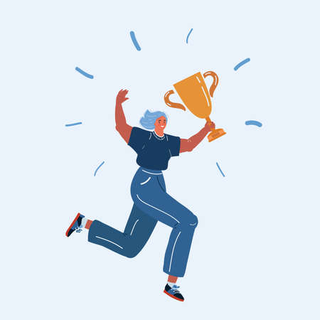 Vector illustration ofsuccess woman winning and jumpint with awardのイラスト素材