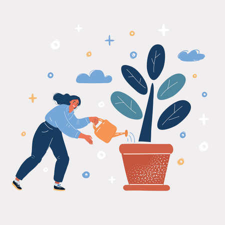 Vector illustration of woman take care about plantのイラスト素材