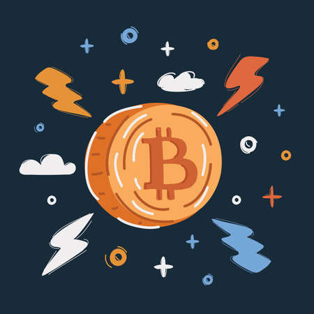 Vector illustration of Bitcoin sign icon for internet money. Crypto currency symbol and coin image for using in web projects or mobile applications. Blockchain based secure cryptocurrency.のイラスト素材