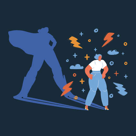 Vector illustration of Superhero Business Woman with shadow over dark backround.のイラスト素材