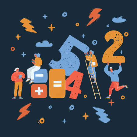 Vector illustration of people get togetehr in team for working with big number, they countのイラスト素材