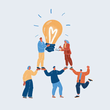 Vector illustration of Teamwork with idea light bulbs above their headsのイラスト素材