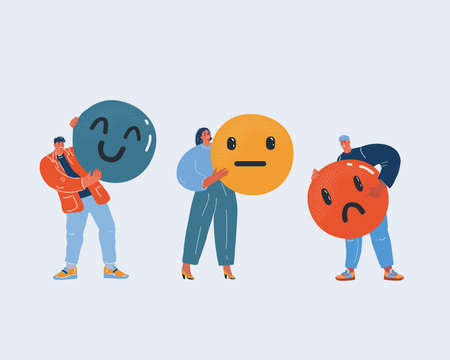 Vector illustration of client service rating. People with smileis with different emotions from angry...