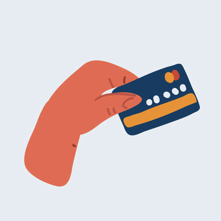 Vector illustration of hand holding credit card black icon.のイラスト素材