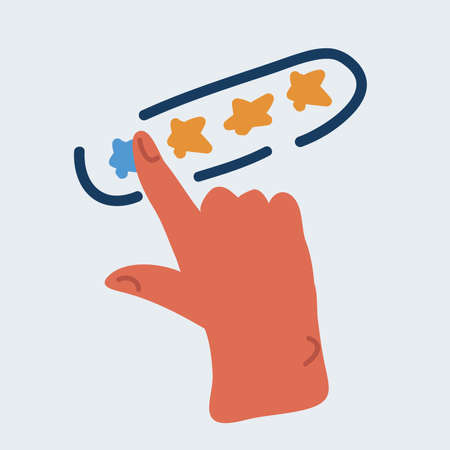 Vector illustration of customer review concepts. Hand choosing positive review. Stars rateのイラスト素材