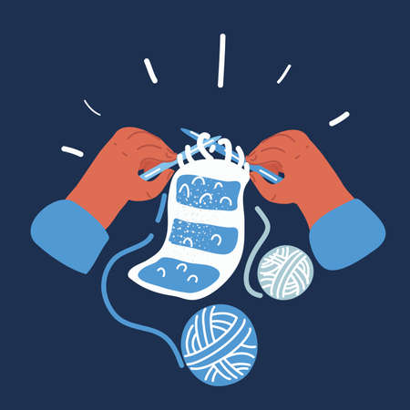 Vector illustration of knitting. Yarn and needles over dark backround.のイラスト素材