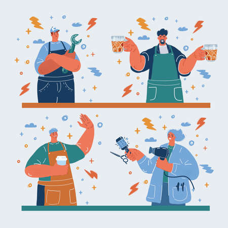 Vector illustration of Plumber, pub bartender, barista, hairdresserのイラスト素材