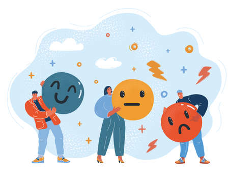 Vector illustration of Feedback concept. Rank, level of satisfaction rating. Feedback in form of emotions, smileys, emoji. User experience. Review of consumer.のイラスト素材