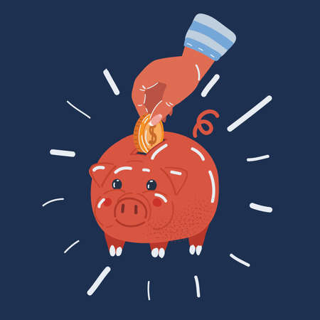 Vector illustration of piggy bank over dark backround.のイラスト素材