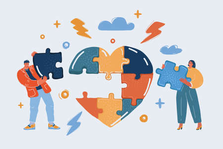 Vector illustration of couple put Puzzle part together in heartshape formのイラスト素材