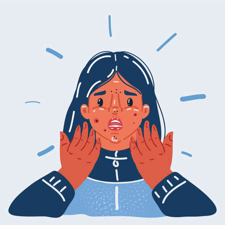 Vector illustration of Teenager girl with acneのイラスト素材