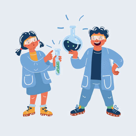 Vector illustration of Kids Having Chemistry Lessonのイラスト素材