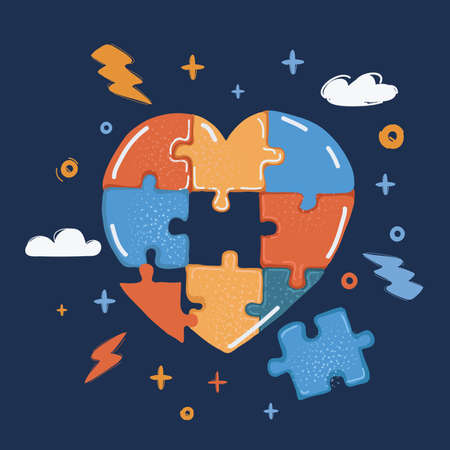 Vector illustration of jigsaw puzzle heart over dark backround.のイラスト素材
