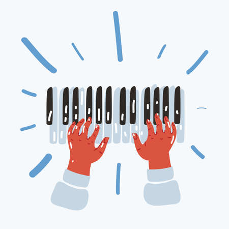 Vector illustration of two hands play on piano or synthesizer, midi keyboard.のイラスト素材