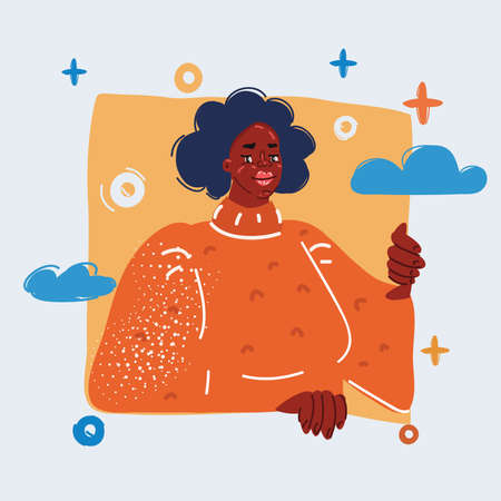 Vector illustration of black woman appear from square holeのイラスト素材