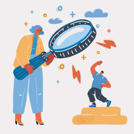 Vector illustration of woman look at man through Magnifying Glassのイラスト素材